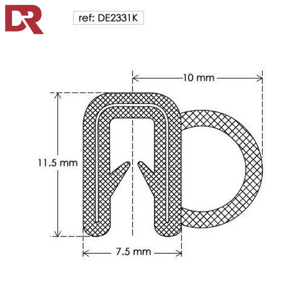 Flexible self grip rubber seal extrusion DE2331K