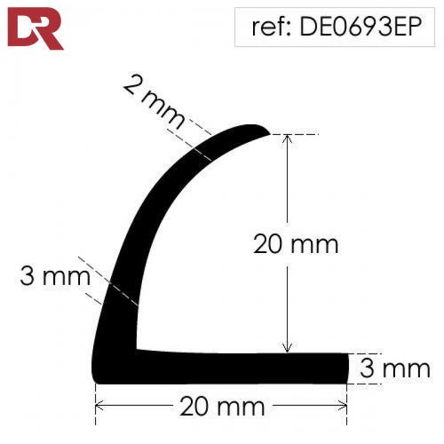 Rubber right angle section DE0693