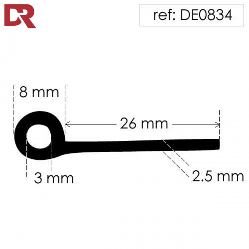 Rubber P seal hollow piping section DE0834EP