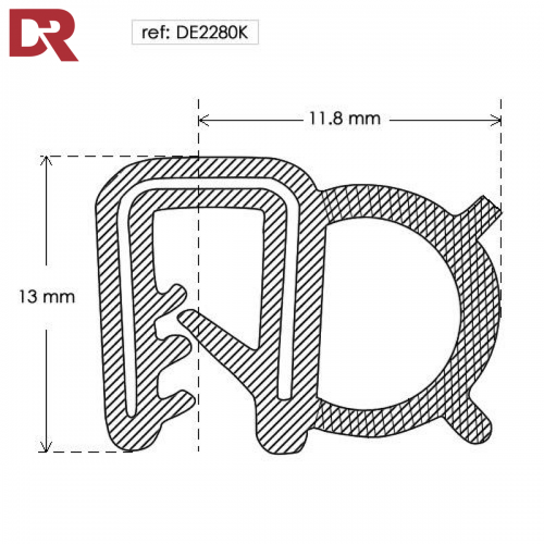 Flexible self grip rubber seal extrusion DE2280K